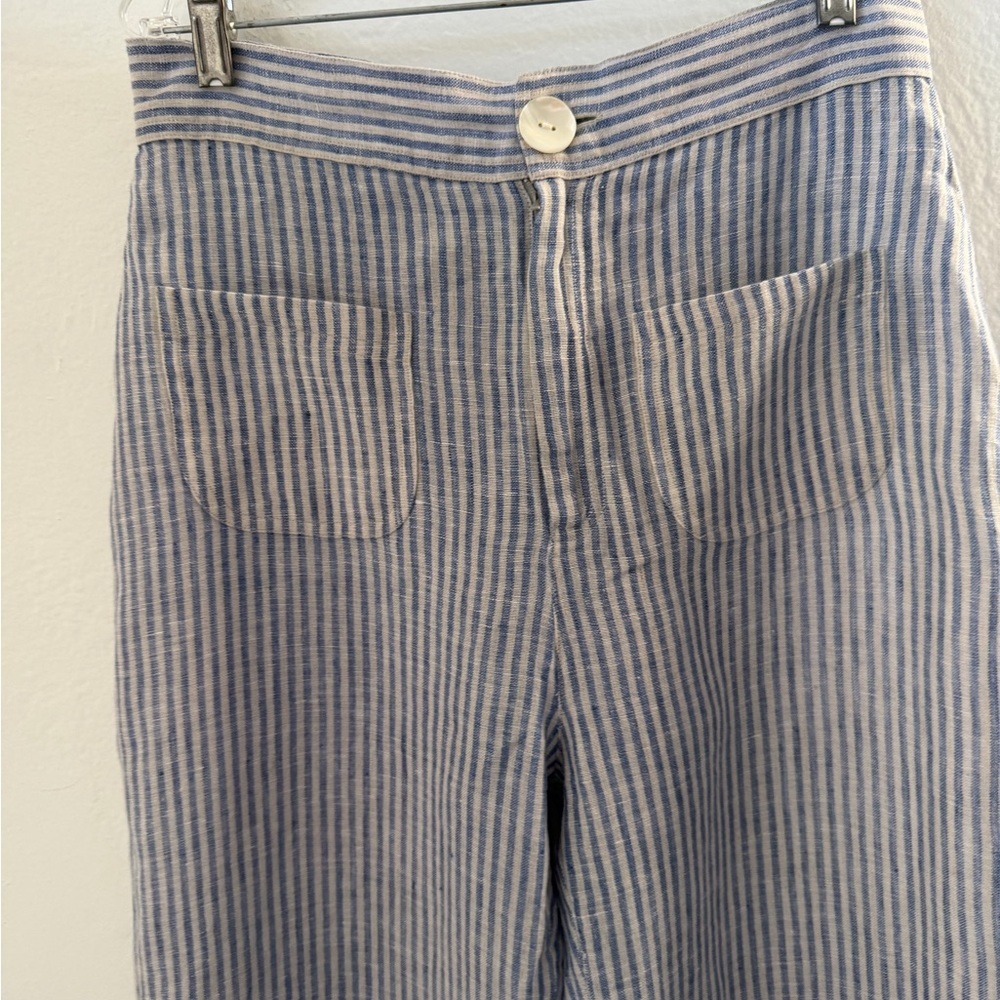 De Castro Blue White Striped 100% Linen Cropped Wide Leg Pants M - Picture 8 of 9